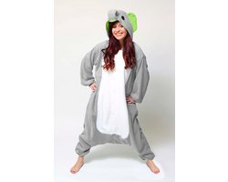 KIMU® Onesie Grijze Olifant Pak - Maat M-L of 170-176 - Olifantenpak Kostuum Grijs - Jumpsuit Huispak Pyjama Zacht Dierenpak Dames Heren Halloween