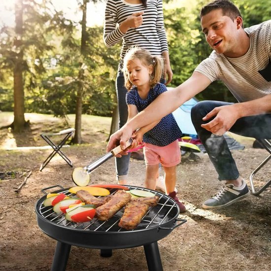 Braciere In Metallo Nero Con Supporto A Treppiede, Diametro 57 Cm - Ciotola Fuoco Da Giardino - 3