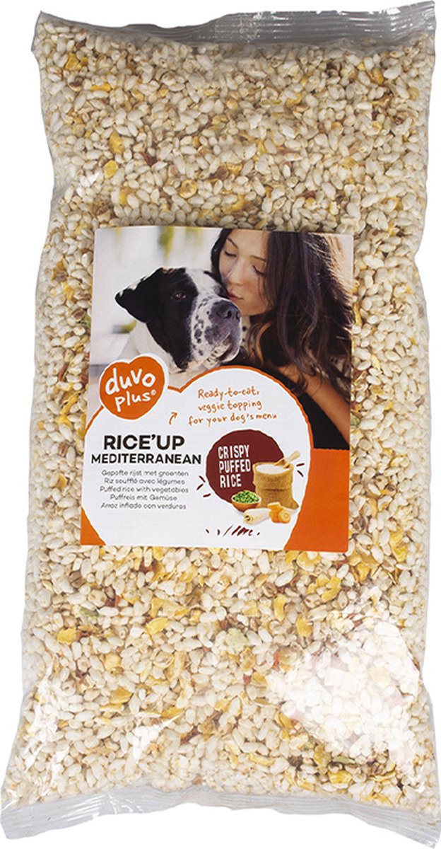 duvo+ Rice Up - gepofte rijst 1 kg - meditereranean - licht en gezond. gepofte rijst met groentjes.gebruikskare natuurlijke topping voor elk hondenmenu