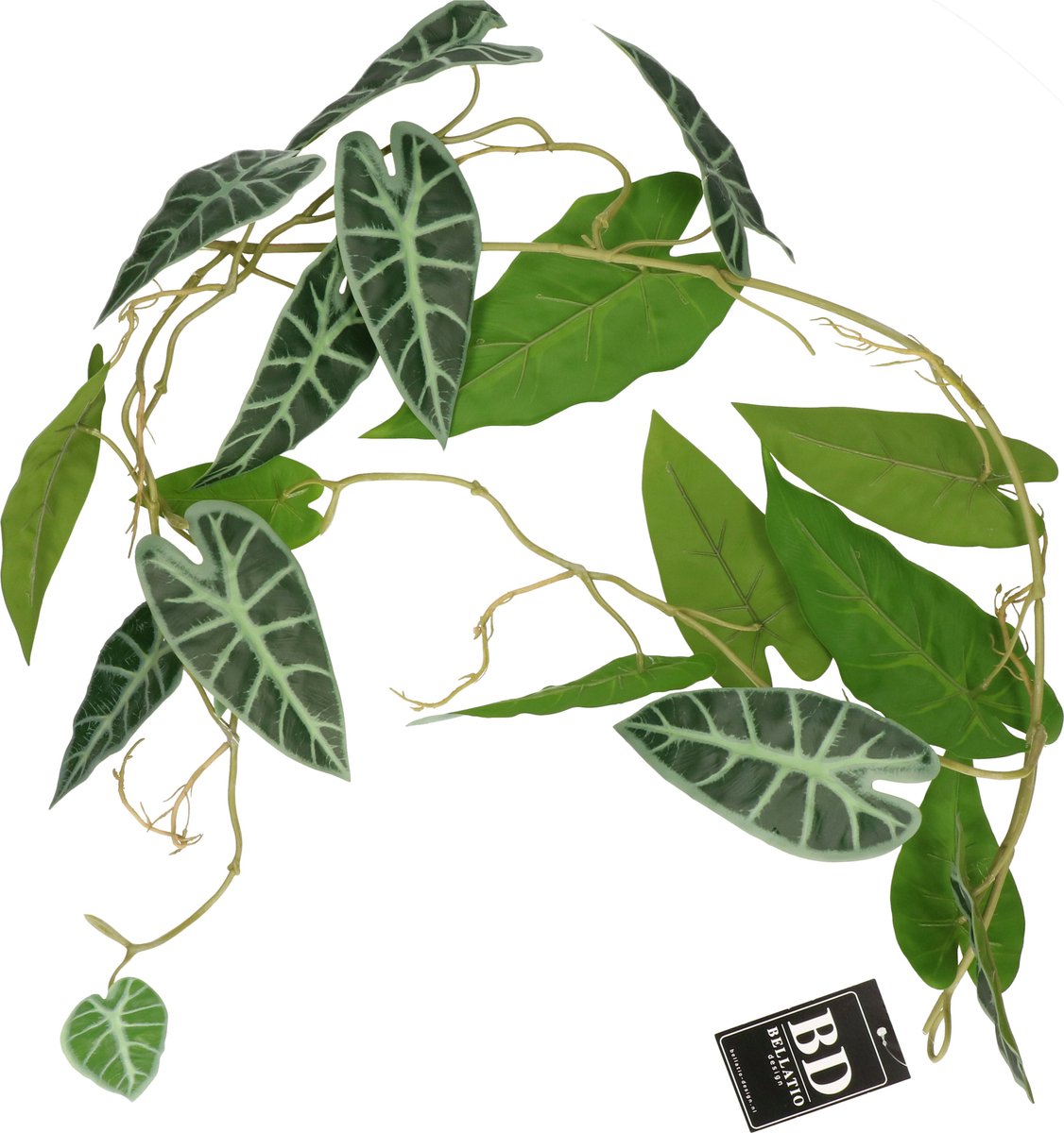 Bellatio Design kunstplant/hangplant slinger - 2x - Alocasia - groen - 105 cm lang - planten guirlandes