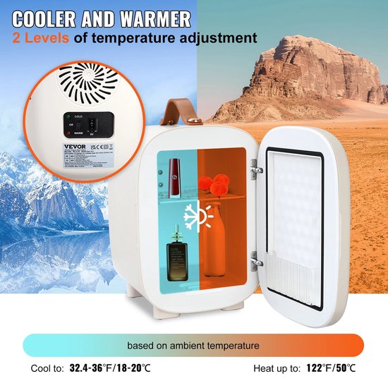 Trovado Minikoelkast - 4L/6 Blikjes - 2 in 1 kleine koelkast - Koel- en verwarmingsfunctie - Compacte drankkoelkast 9 V DC / 220 V AC voor kantoren en slaapkamer - Drinken - Cosmetica - Wit — afbeelding 4