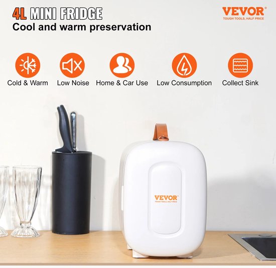 Trovado Minikoelkast - 4L/6 Blikjes - 2 in 1 kleine koelkast - Koel- en verwarmingsfunctie - Compacte drankkoelkast 9 V DC / 220 V AC voor kantoren en slaapkamer - Drinken - Cosmetica - Wit — afbeelding 3