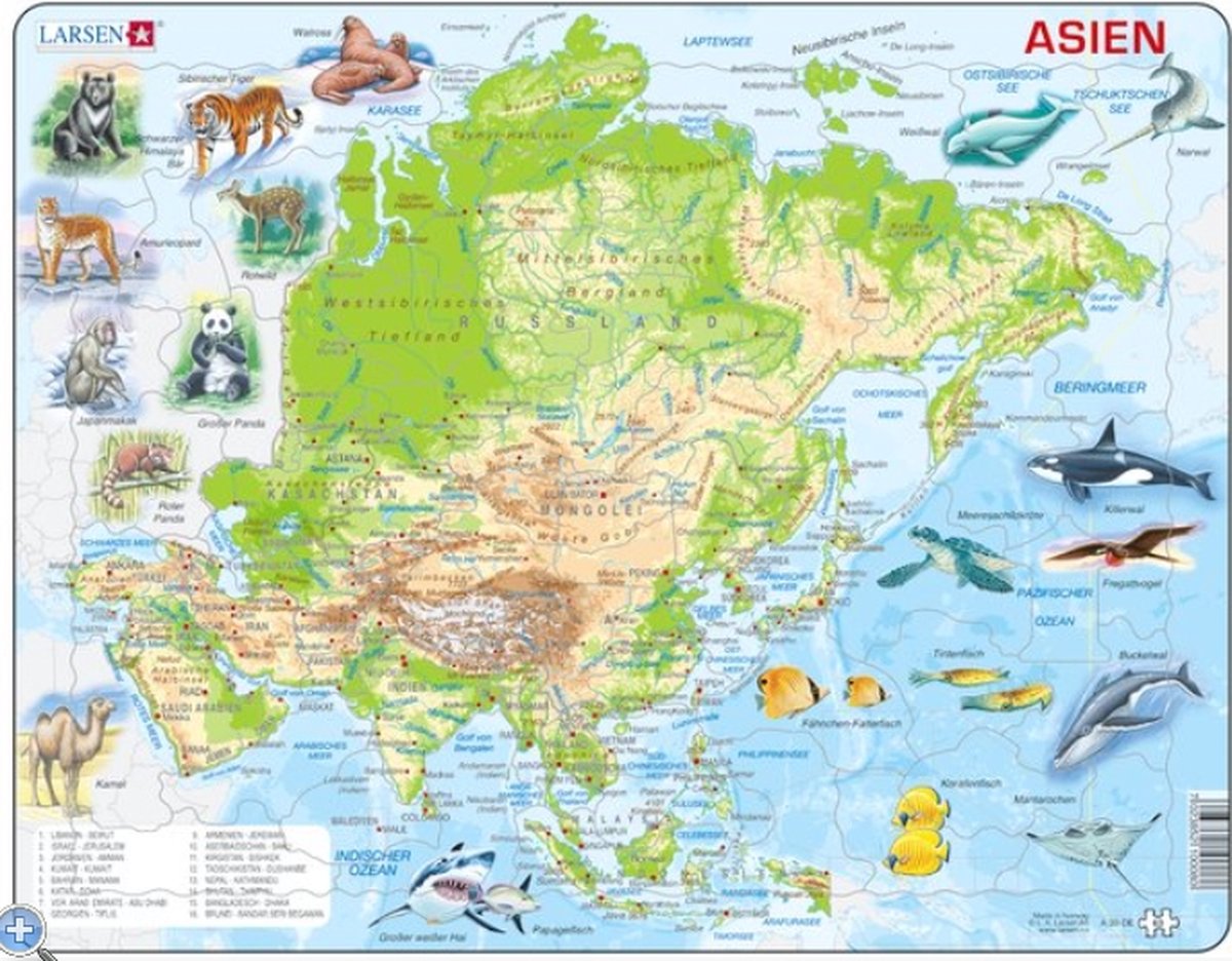 Larsen Rahmenpuzzel - Asien - 63 stukjes.