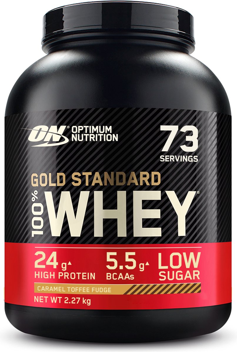 Goedkoopste Optimum Nutrition Gold Standard 100 Whey Protein - Caramel Toffee Fudge - Proteine Poeder - Eiwitshake - 71 doseringen (2270 gram
