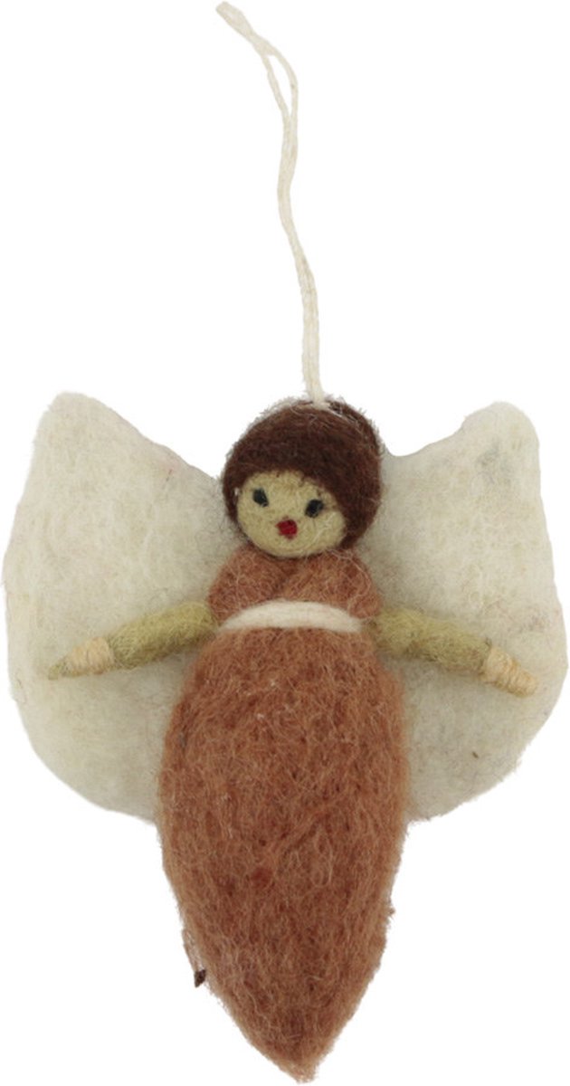 Kerstengel ornament met vilten knot in wit en goud, Yoko Meshi.