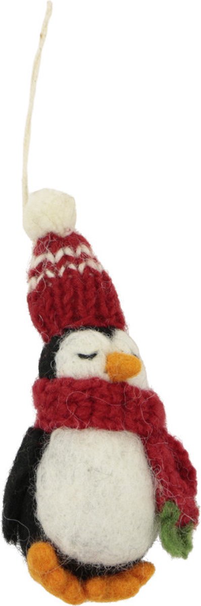 Ornament vilt kerst penguin muts/sjaal rood