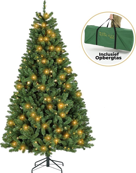 Ozocozy Kunstkerstboom - Kerstboom - 210 cm - Kunstkerstboom met LED-verlichting - Kerstboom met verlichting - 450 LED lampjes - 1500 Takken - Kerst - Inclusief opbergtas
