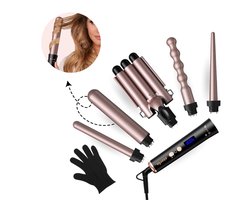 Premium 5-in-1 Krul & Wafeltang - Voor Prachtige Beach Waves, Grove Krullen en Gladde Stijl - Krultang Set Inclusief 5 Opzetstukken