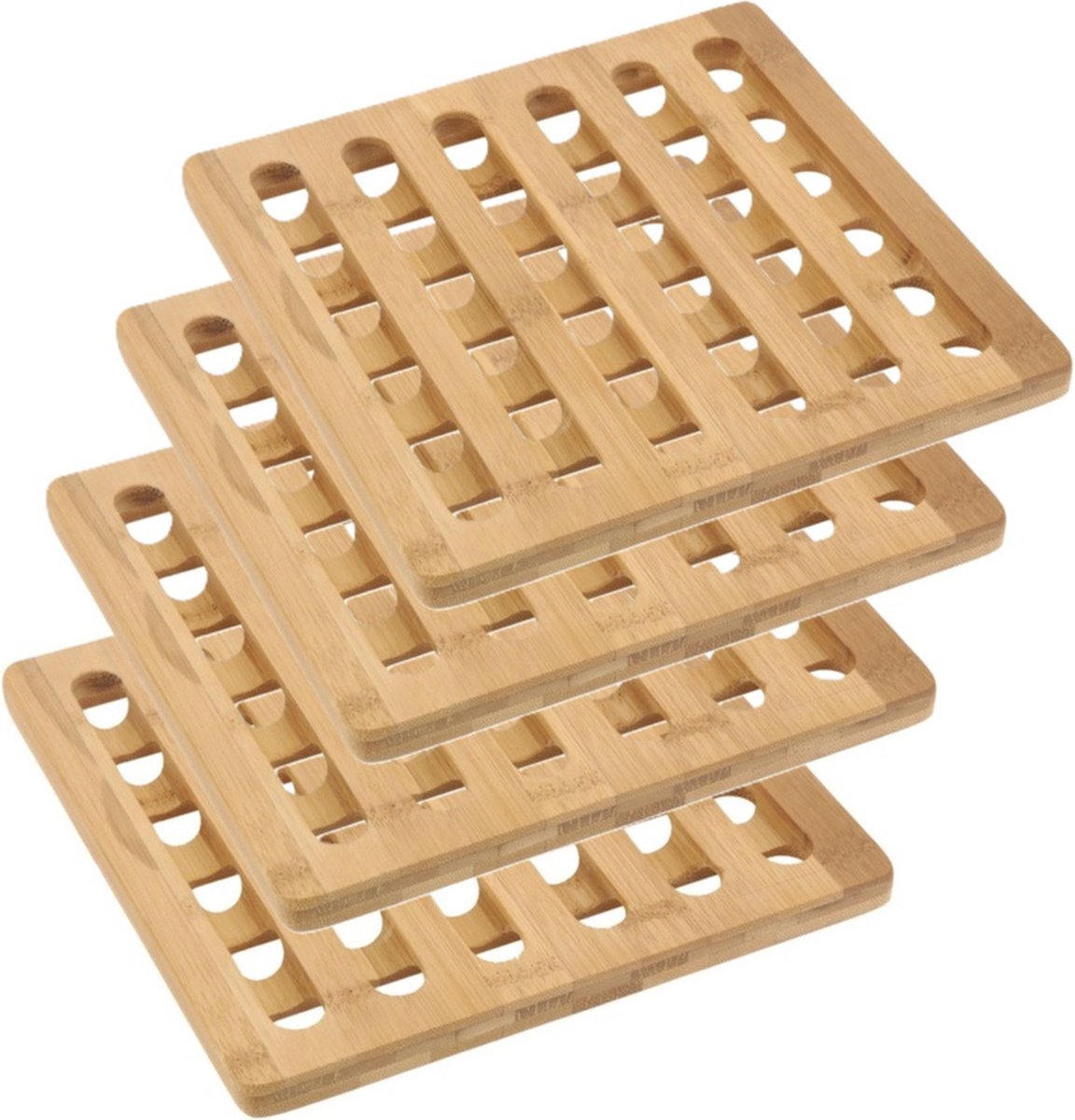 Pannenonderzetter - 4x - bamboe hout - L20 x B20 x H1 cm - hittebestendig