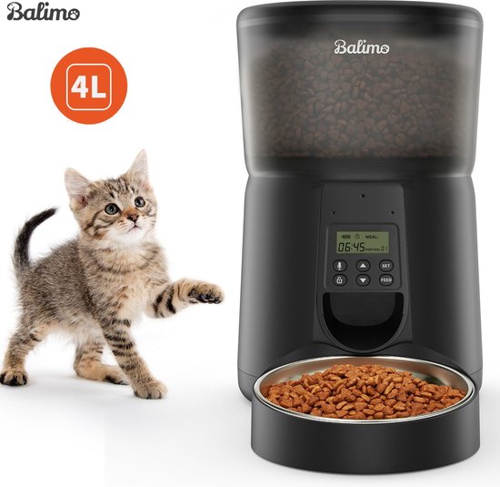 PETKIT Automatische kattenvoerautomaat met roestvrijstalen kom, app- bediening, led-display voor lage voerhoeveelheid, intelligente huisdierenvoerautomaat voor kleine dieren, huisdiervoerdispenser, 2,8 l