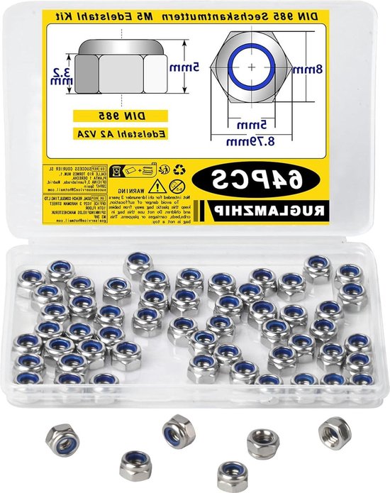 Zeskantmoer zelfborgend M12 DIN 985 RVS A2