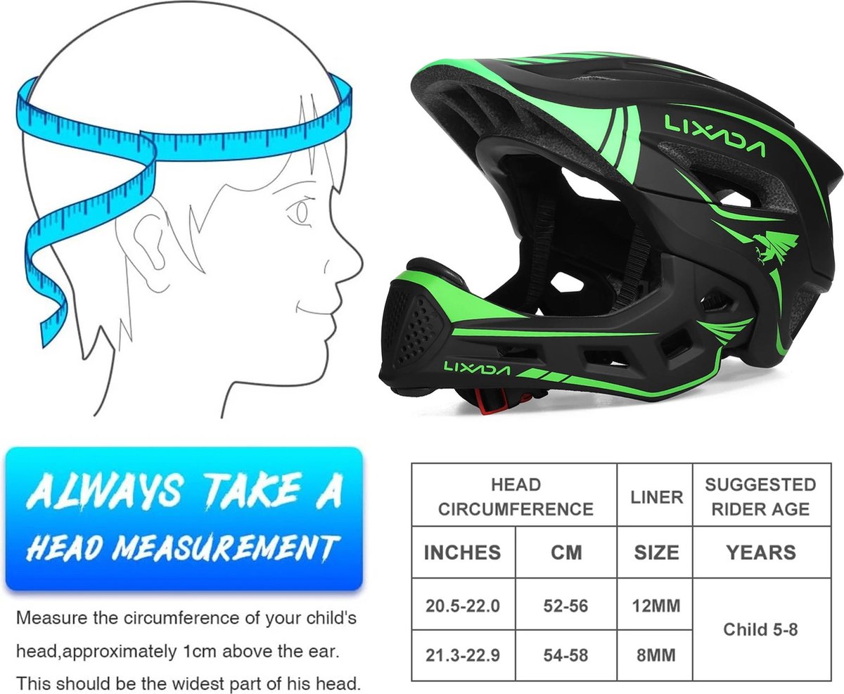 Collox Fietshelm voor kinderen - BMX-helm - Sportveiligheid - Helm voor skateboarden, fietsen, rolschaatsen, scooter - Geschikt voor kinderen van 5 tot 8 jaar - Hoofdomtrek tussen 52 en 58 cm - Zwart met groen
