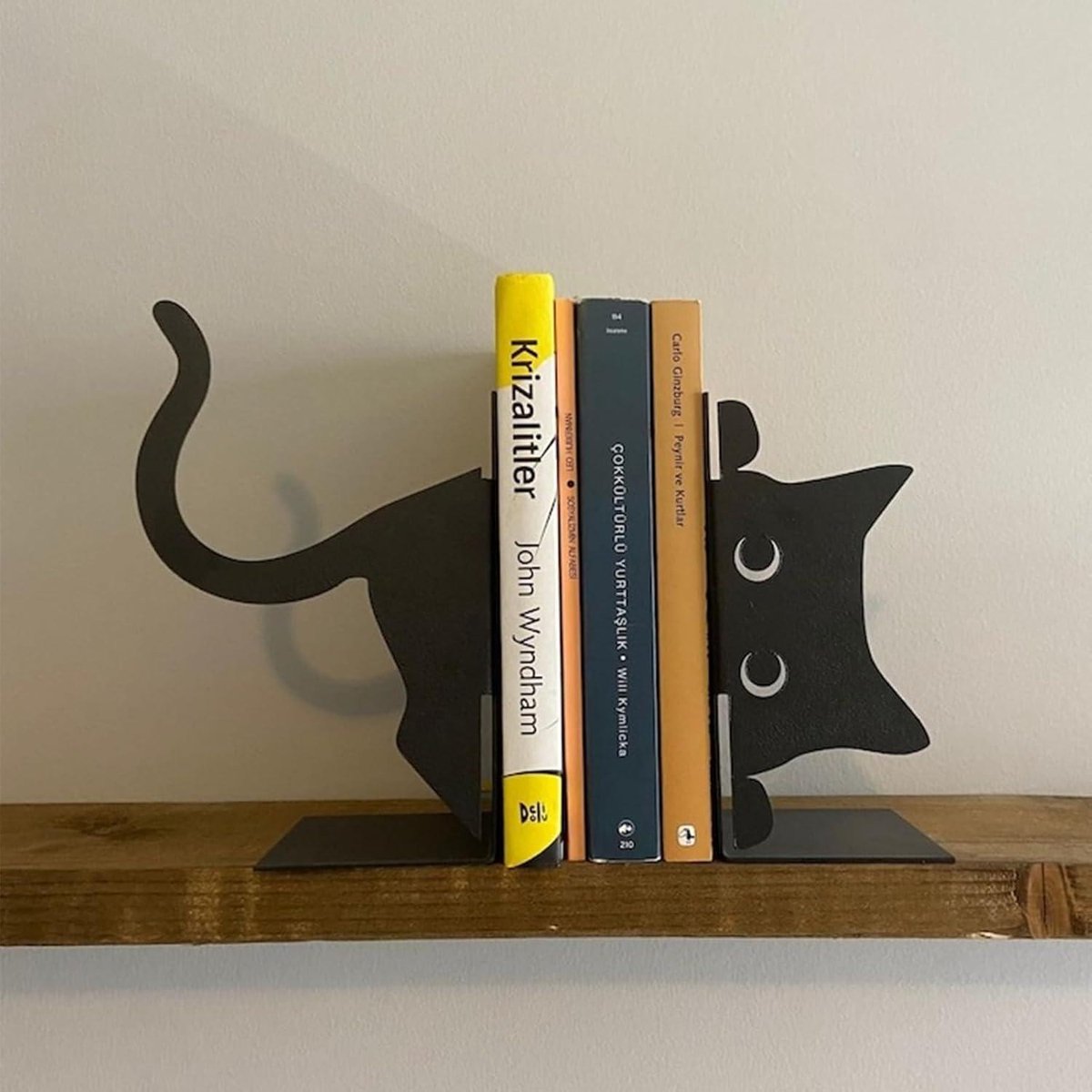 Nevolis Cat Bookshelf Holder - Cat Bookends Shelves - 1 Pair Unique Bookends to Hold Books - Creative Black Metal - Cute Cat Shape - Heavy Duty - Book Stopper . multi color