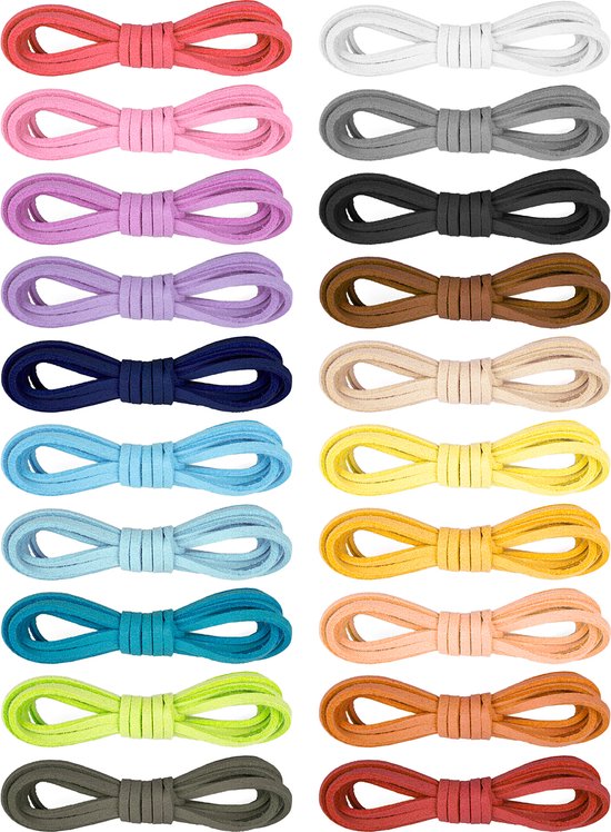 Leren koord voor sieraden maken - kunstleer - 2 mm - 20x1 m - 20 kleuren - met 100x koordklem zilverkleur