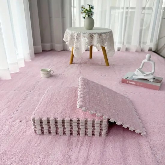 50 Stuks In Elkaar Grijpende Pluche Schuimmat - 30x30 Cm Roze Tapijttegels