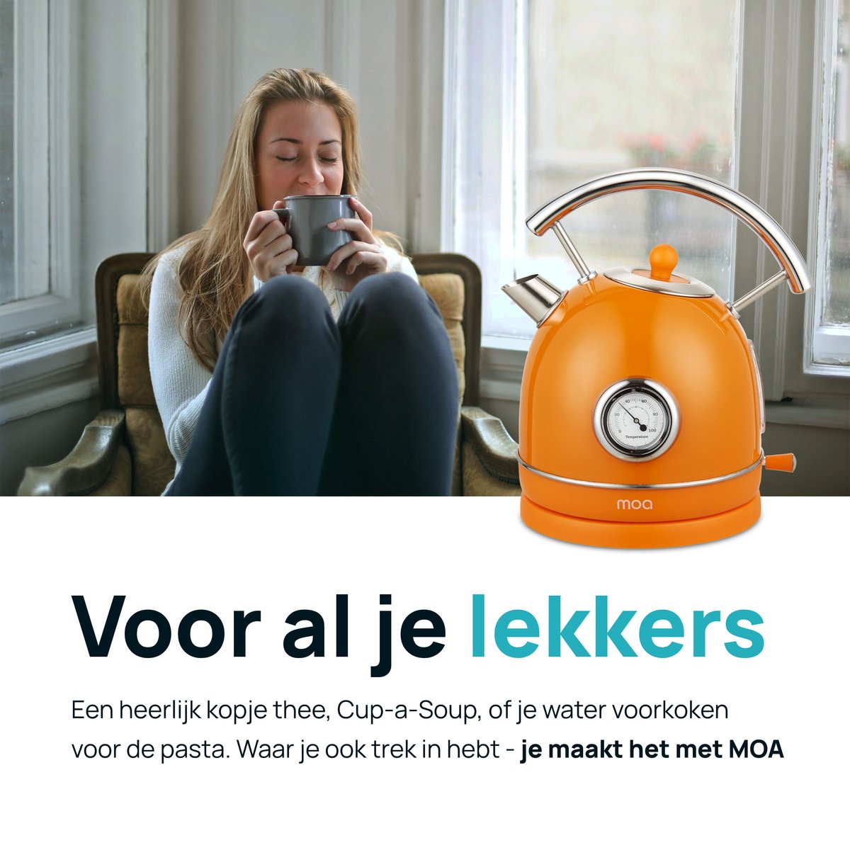 MOA Waterkoker Retro - 1,8 Liter - Elektrische Waterkoker - BPA-vrij - Anti Calcium Filter - RVS - 2200W - Oranje – foto 6