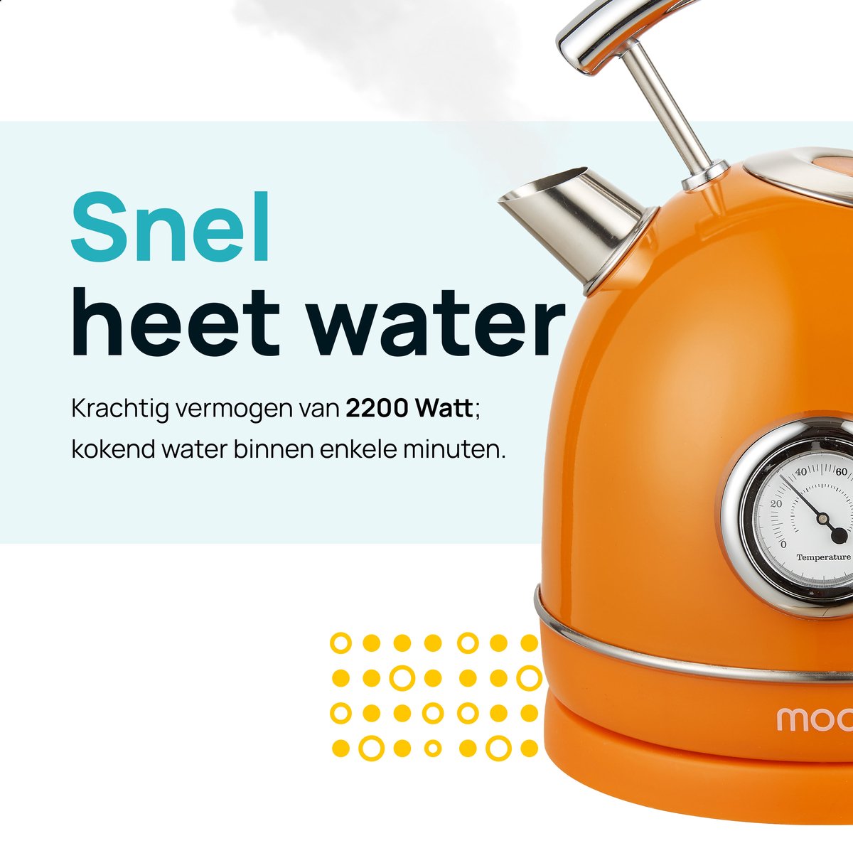 MOA Waterkoker Retro - 1,8 Liter - Elektrische Waterkoker - BPA-vrij - Anti Calcium Filter - RVS - 2200W - Oranje – foto 7