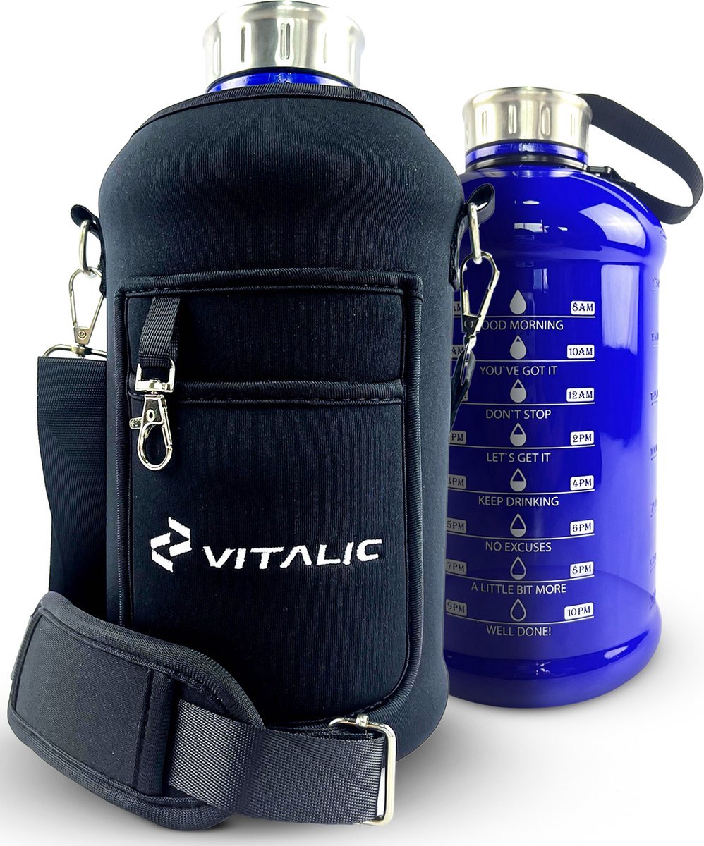 2 Liter XXL Bidon - Drinkfles - Extra grote Waterfles met isolerende hoes - Sportfles- Fles 2l | VITALIC