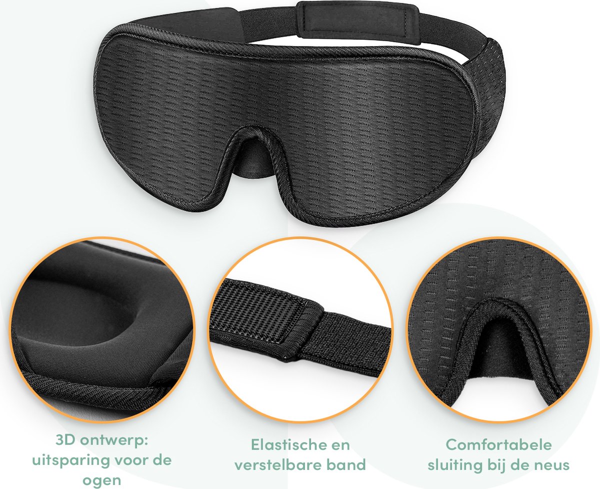 Loti Luxe Slaapmasker - 3D Ergonomisch - 100% Verduisterend - Traagschuim - Slaap Masker - Oog Masker – Ergonomisch Slaapmasker – Zwart — afbeelding 3