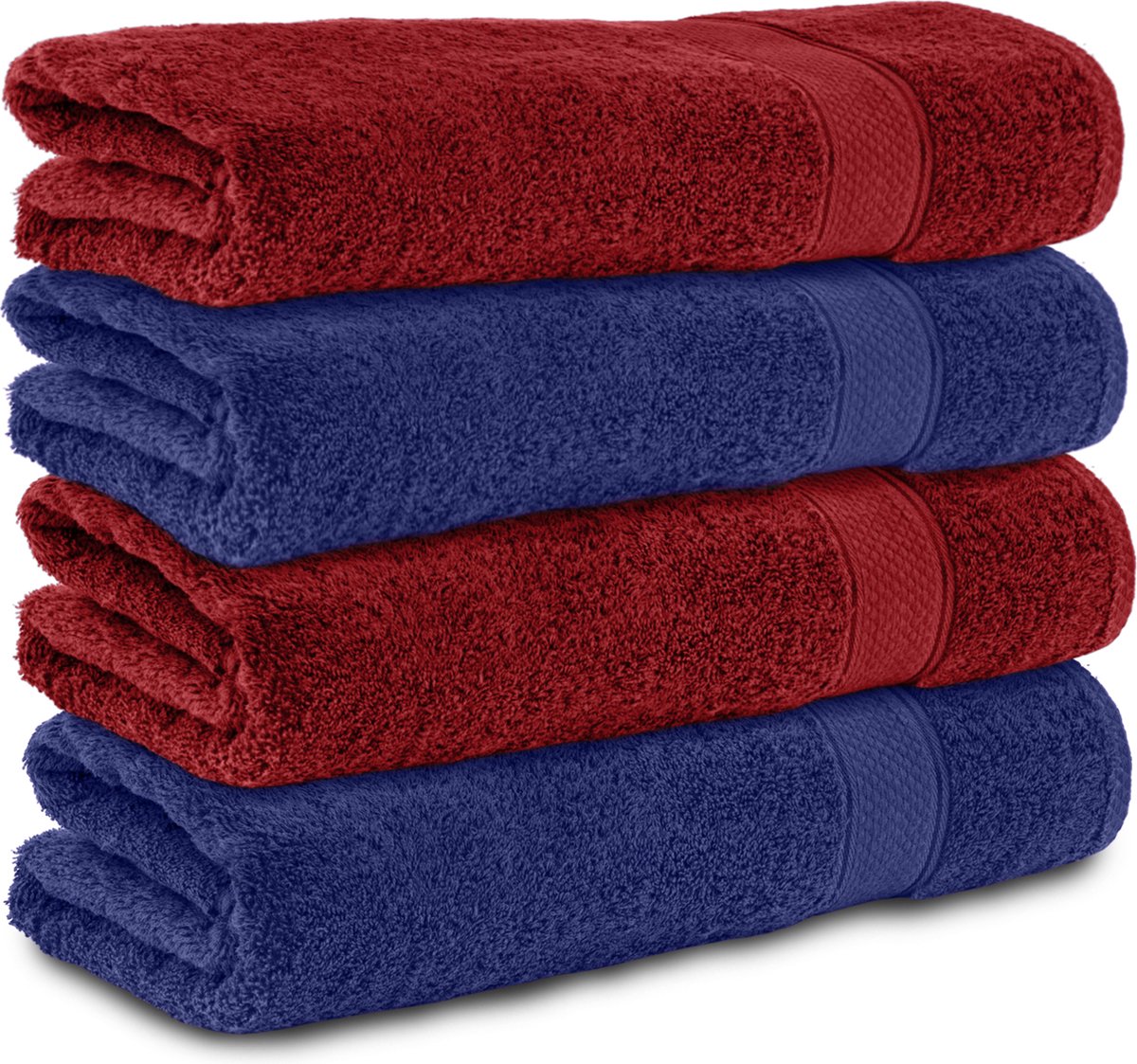 Komfortec Handdoekenset 4x Handdoek 50x100 cm - 100% Katoen - -Navyblau&Arot