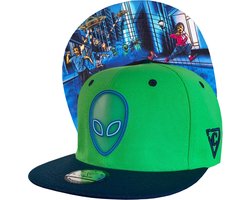 Capiche® Snapback Pet Heren – Alien Aanval – Neon Groen, Donkerblauw & Rubber Logo – Alien Collectie – Verstelbaar met Druksluiting – Sportcap – Alien Attack – Capiche Caps