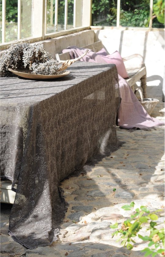 Nappe Camille - Marron - Tissu Voile - Brodée - Rebords Festonnés - 180x180 cm - Pimlico