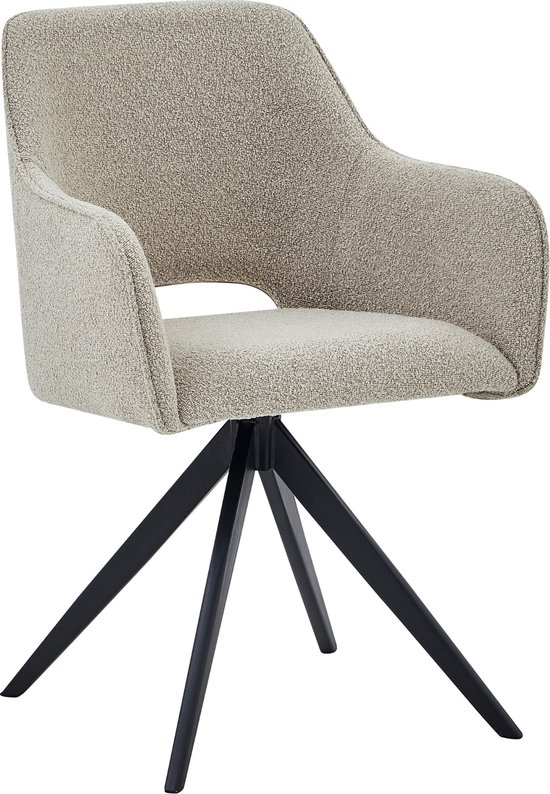 Colenis® - Chaise de salle à manger Emma - Set de 6 - Beige - Tissu bouclé - Avec accoudoirs - Chaise