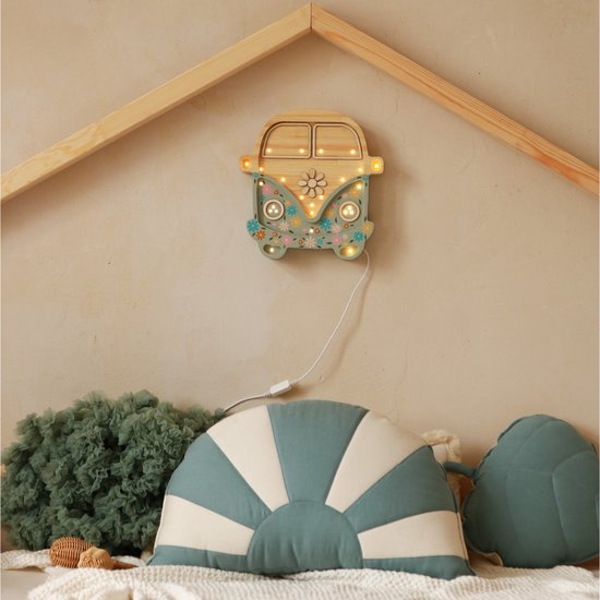 Lampe de nuit pour enfants, petites lumières, bus volkswagen, Flower power | Fabriqué à la main de manière durable.