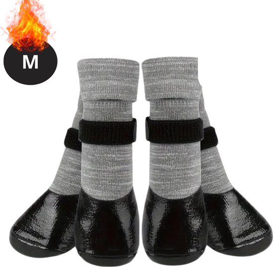 Dopoy Hondenschoenen, 4 stuks Hondenschoenen Pootbescherming, Korte Stijl Waterdichte Hondenschoenen Met Antislip Rubberen Zool en Reflecterende Riemen, Ademende Hondenlaarzen, Dog Shoes (Zwart&Rood