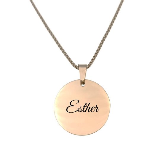 Collier en acier inoxydable avec gravure du nom - Esther - Or rose - Rond