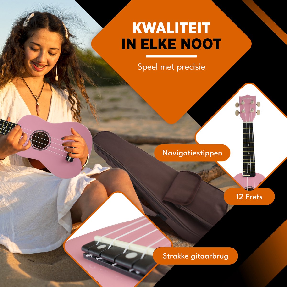 Finesse Ukelele - Starterset - 21" - Ukulele - Kind - Muziekinstrument - Houtkleurig thumbnail 2