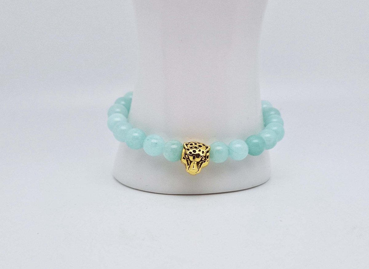 Handgemaakte natuursteen armband met Metalen vorm - Model 2 - "AAA Amazonium" -8 mm diameter van de korrel- Diameter armband 20 cm - Een mooi cadeau voor familie en vrienden