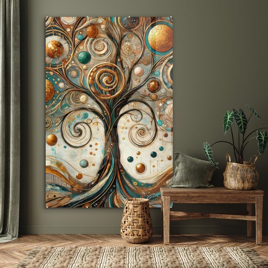 MuchoWow® Glasschilderij 120x180 cm - Schilderij acrylglas - Levensboom - Boom - Abstract - Modern - Foto op glas - Muurdecoratie woonkamer - Wanddecoratie slaapkamer - Schilderijen