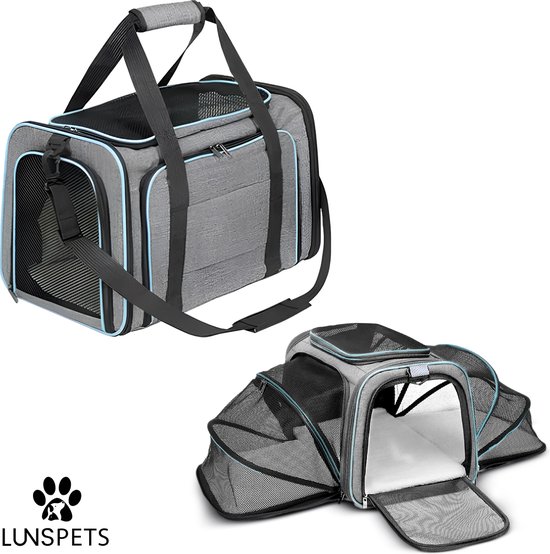 Lunspets Reismand Kat en Hond - Draagtas Hond en Kat - Reistas Kat en Hond - Hondentas - Kattentas - tot 9,5KG - Grijs - 45cm x 30cm x 30cm
