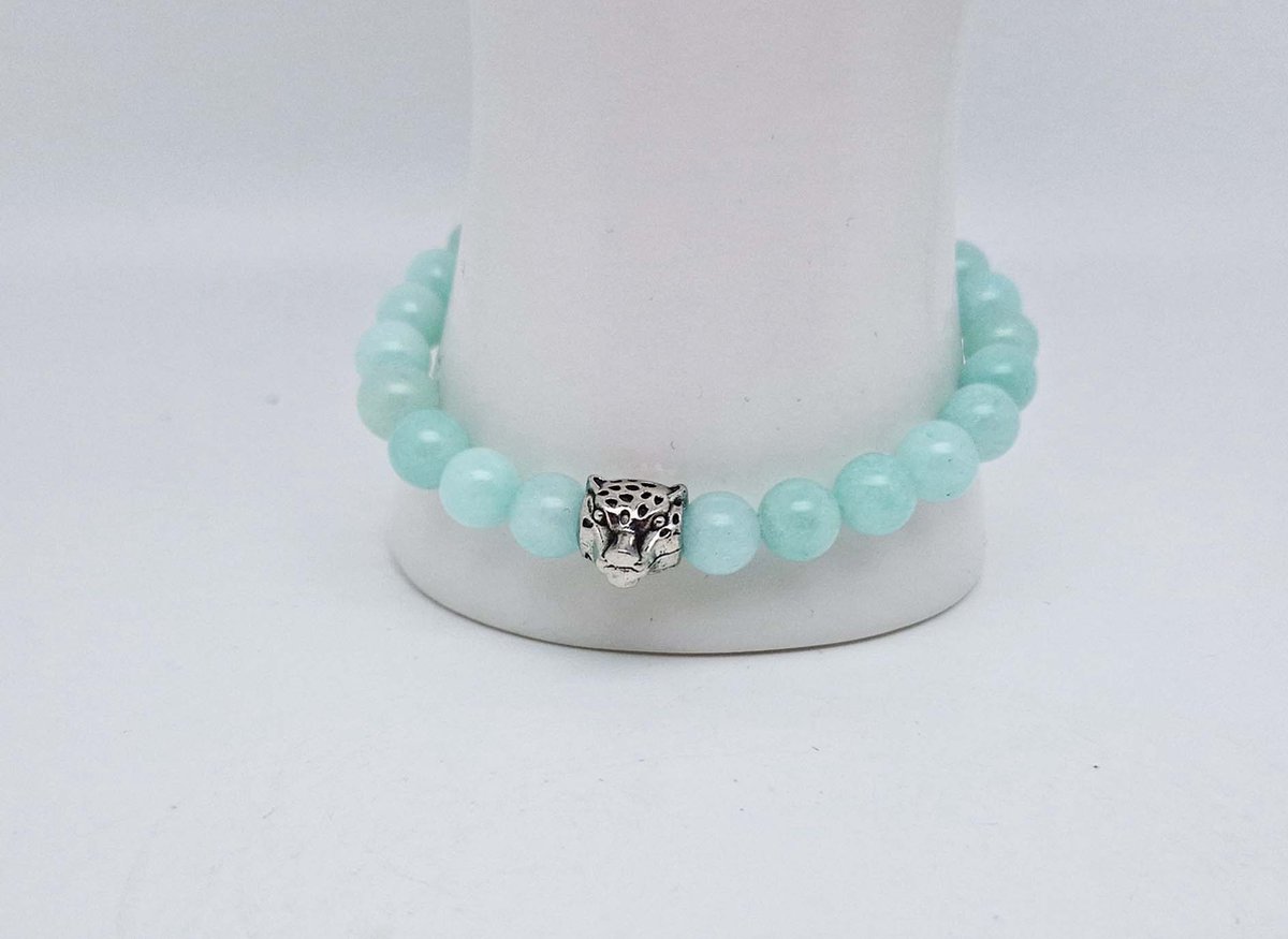 Handgemaakte natuursteen armband met Metalen vorm - Model 15 - "AAA Amazonium" -8 mm diameter van de korrel- Diameter armband 20 cm - Een mooi cadeau voor familie en vrienden