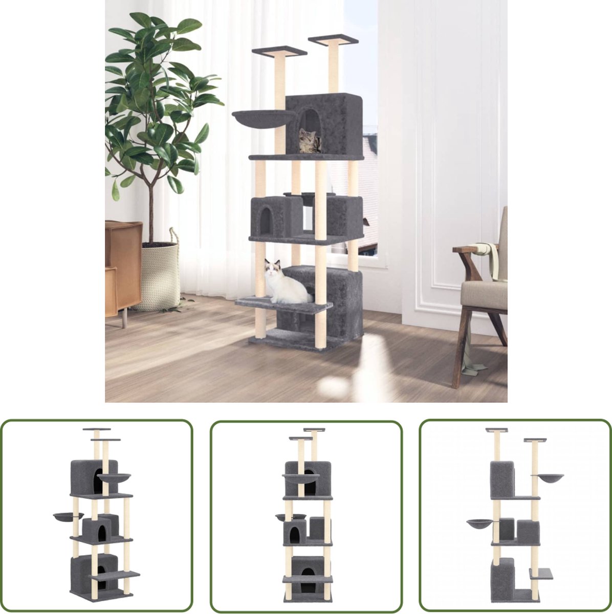 The Living Store Kattenmeubel - alles-in-één - 64x97x180 cm - donkergrijs