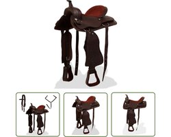 vidaXL Lederen Zadel - Western Zadel - Western zadel, hoofdstel en borstriem 16 echt leer bruin - Paardensport - Rijlessen - Cowboy Boots