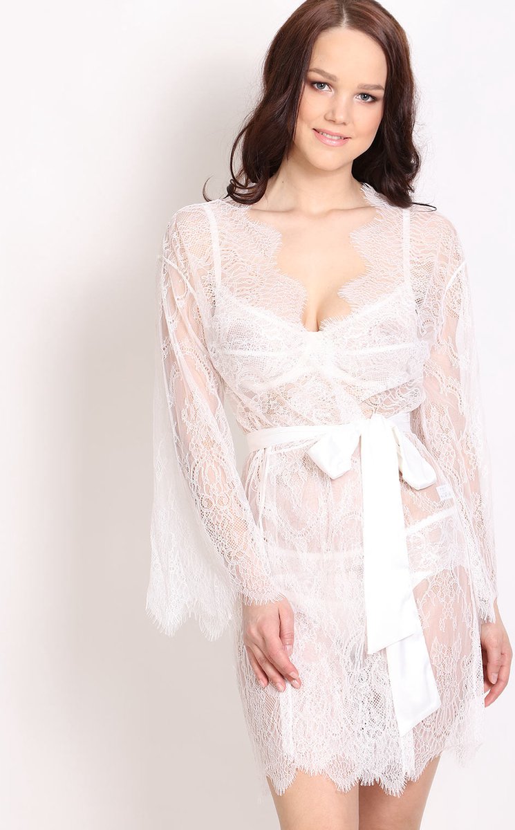 Goedkoopste Witte kanten bruids kimono maat XL