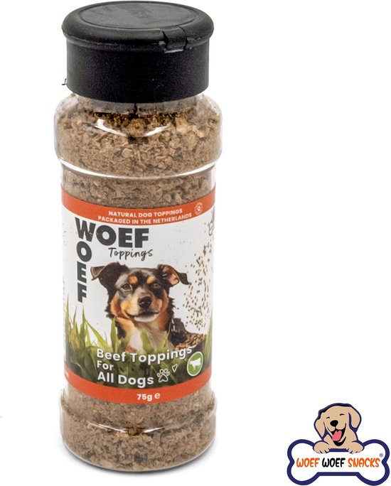 Woef Woef Snacks Hondensnacks Runder Toppings - 0.08 KG - Hondenvoer Toppings - Rund - Rund - Alle honden en alle leeftijden vanaf 2 maanden - Geen toevoegingen