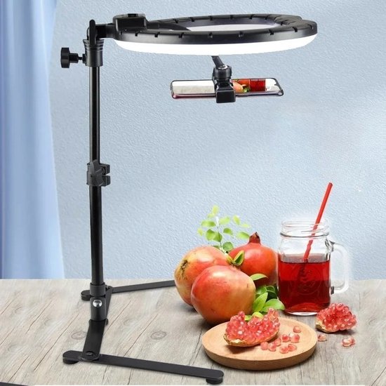 10 ringlamp met 75 inch statief en koude schoen telefoonhouder