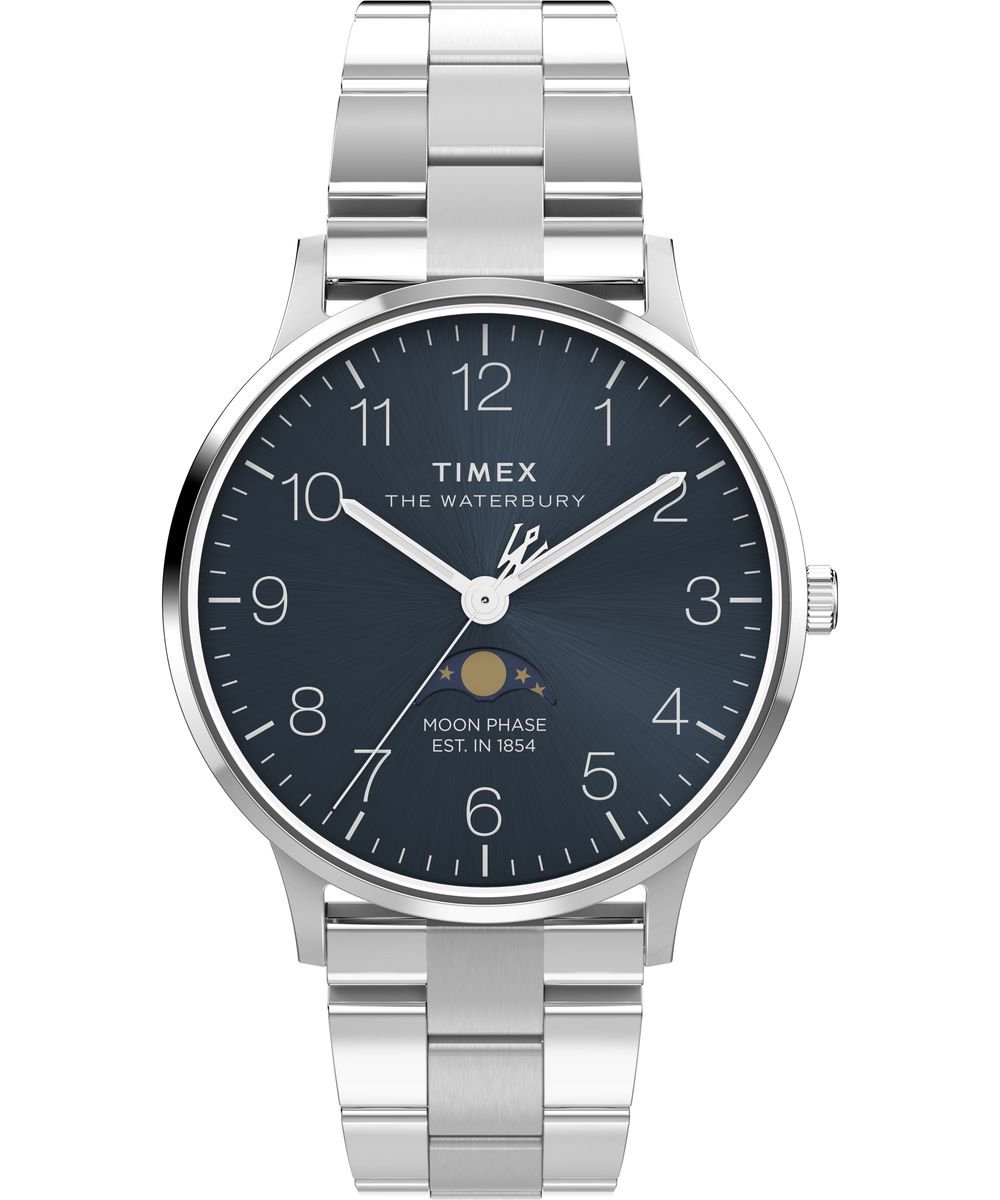 Timex Waterbury Classic Moon Phase TW2W75700 Horloge - Staal - Zilverkleurig - Ø 40 mm