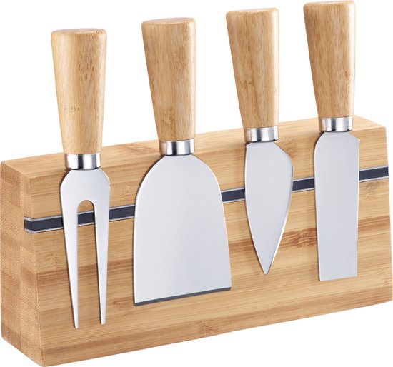 Foto: Westmark kaasmessenset 5 delige set met bamboehouder voor stijlvol serveren van diverse kazensoorten prettig in gebruik roestvrij staal bamboe