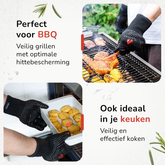 Zwarte handschoenen met siliconen noppen, gebruikt voor barbecue en het bereiden van eten in de keuken.