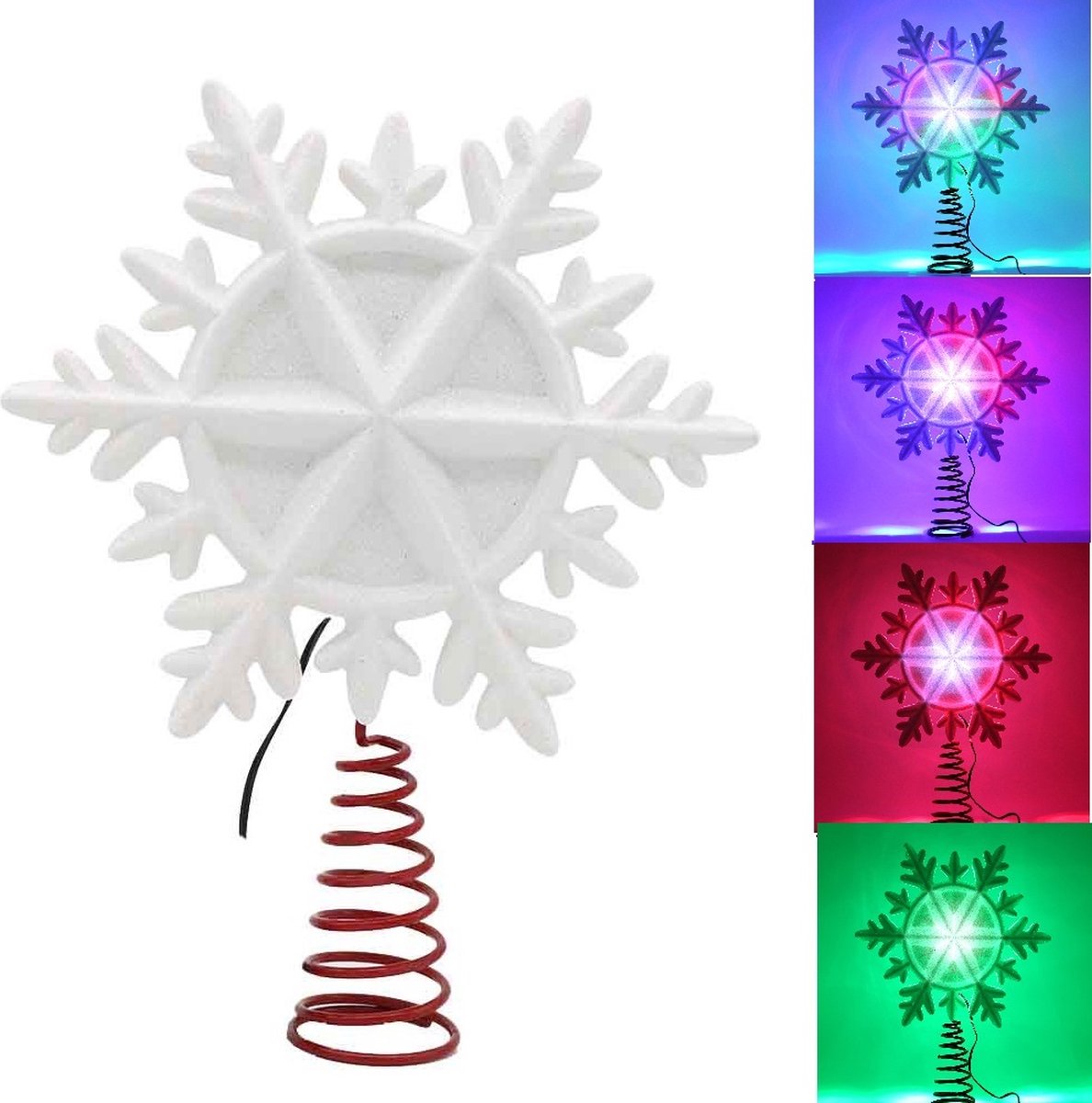 LED Licht Piek - kerstboomstertopper -sneeuwvlok- Pieken- kerstboomversiering-led Licht Voor Kerstboom Decoratie - Kerstboom topper met LED-projector van dynamische sneeuwvloklicht-Glitter-kleuren licht