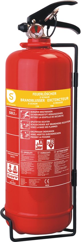 Smartwares 10.014.97 - Brandblusser Schuim 2L - Incl ophangbeugel - Brandklasse AB - BSI Gecertificeerd