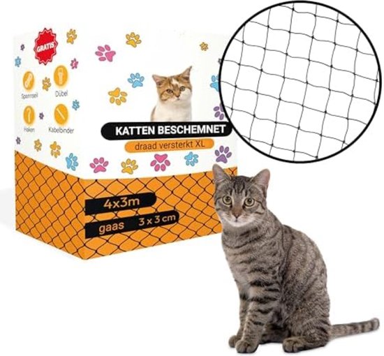 WOOWOOD Kattennet voor balkon [Zonder boren] - Kattennet draadversterkt - Kattenbeschermingsnet weerbestendig & UV-bestendig - Kattenrooster Inclusief 20 kabelbinders & pluggen - Kattennet balkon en