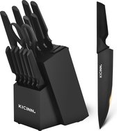 Kicinn Ensemble de couteaux – Bloc à couteaux – Ustensiles de cuisine – Porte-couteaux – 14 pièces – Ciseaux inclus | Aiguisoir à couteaux