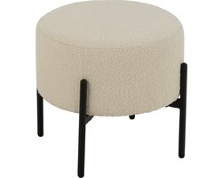 J-Line kruk Bouclé - hout - wit/zwart