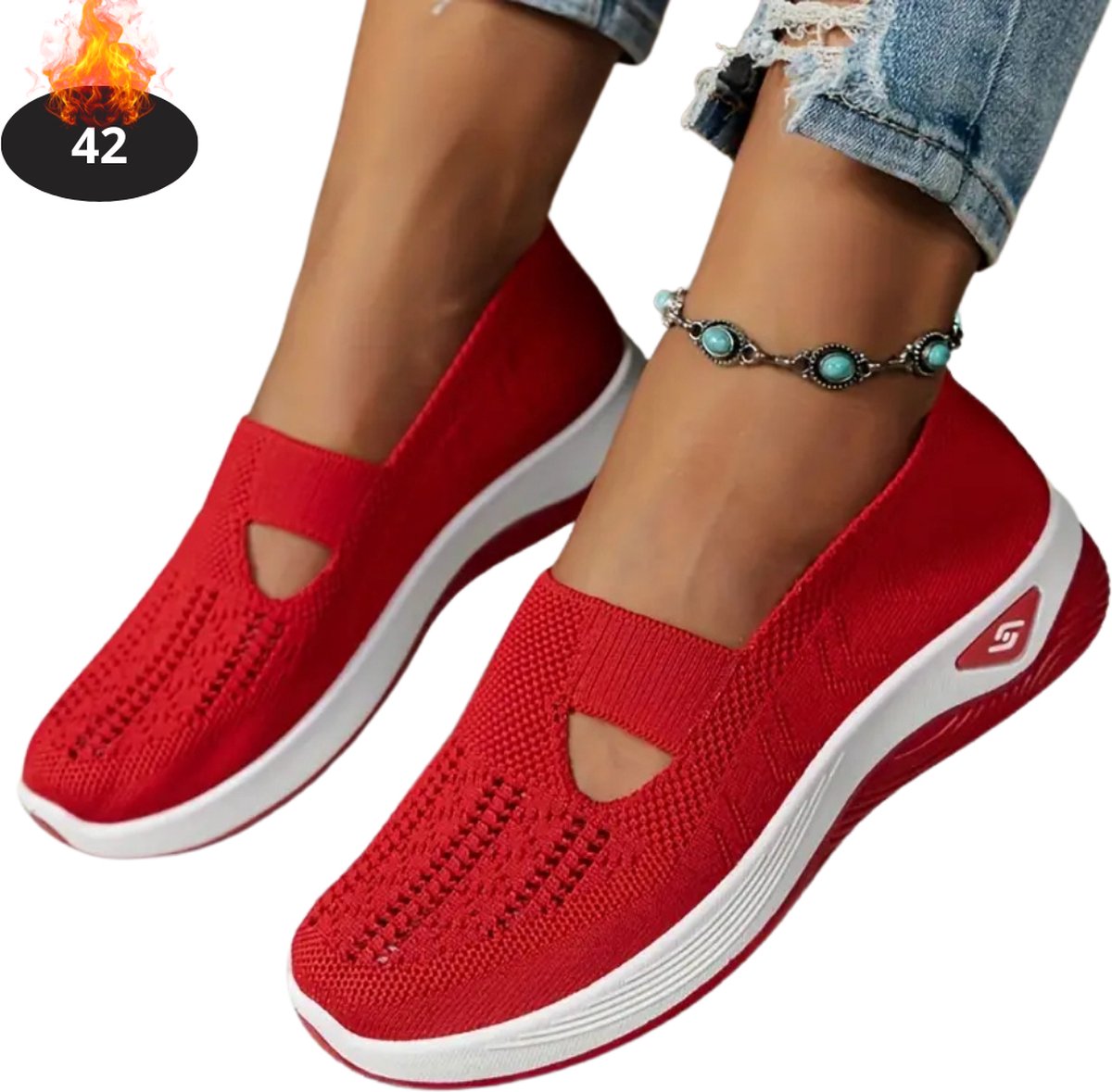 Nivard Schoenen Dames Sneakers Comfortabel Slippers Casual Volwassen Rood