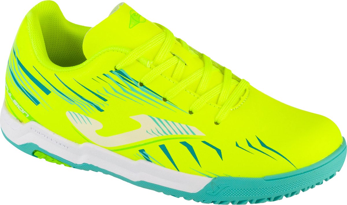Joma Propulsion Jr 2509 IN, gele indoorschoenen voor jongens, maat 38, synthetisch leder met blauwe accenten.